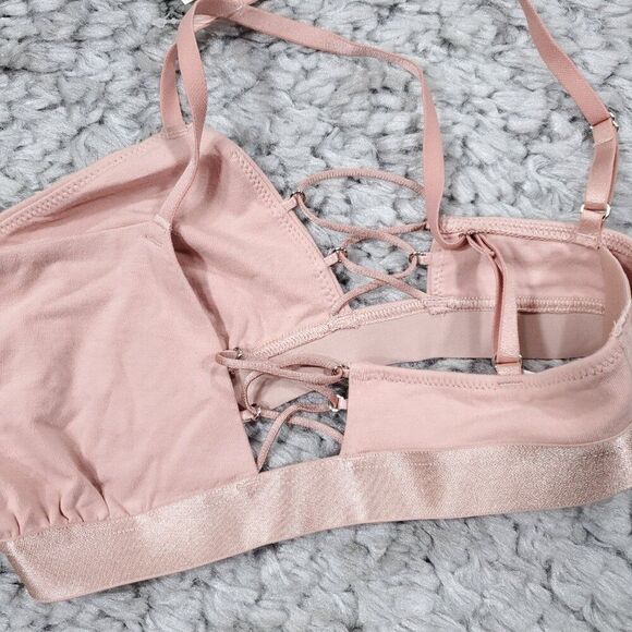 Aerie Square Neck Strappy Side Bralette Size XS Lace Up Unlined Wireless Pink - Picture 4 of 7